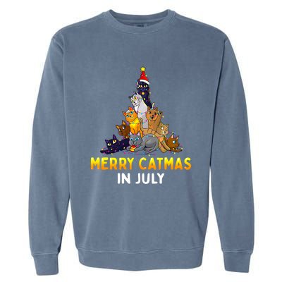 Merry Catmas In July Cute Cat Xmas Tree Garment-Dyed Sweatshirt