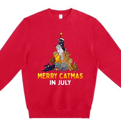 Merry Catmas In July Cute Cat Xmas Tree Premium Crewneck Sweatshirt