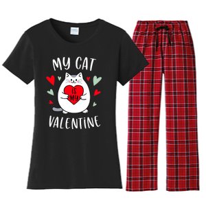 My Cat Is My Valentine Kitten Lover Heart Valentines Day Women's Flannel Pajama Set