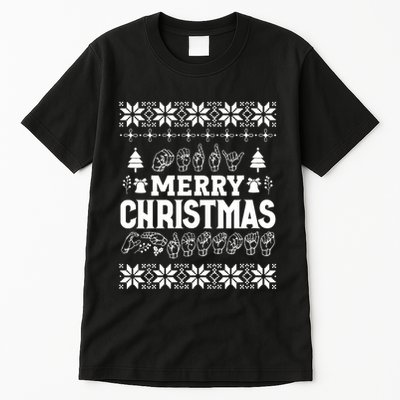 Merry Christmas In Sign Language Asl Hand Ugly Sweater Vneck Tall T-Shirt