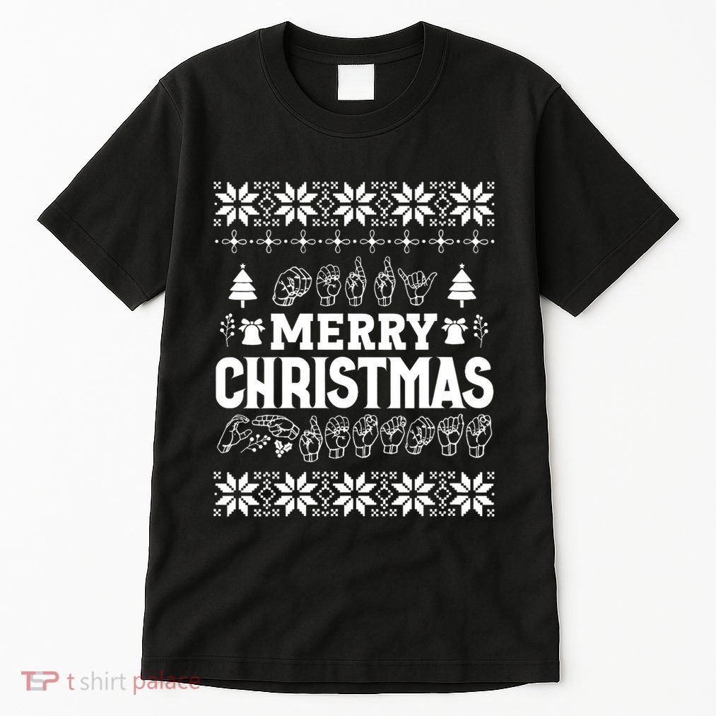 Merry Christmas In Sign Language Asl Hand Ugly Sweater Vneck Tall T-Shirt