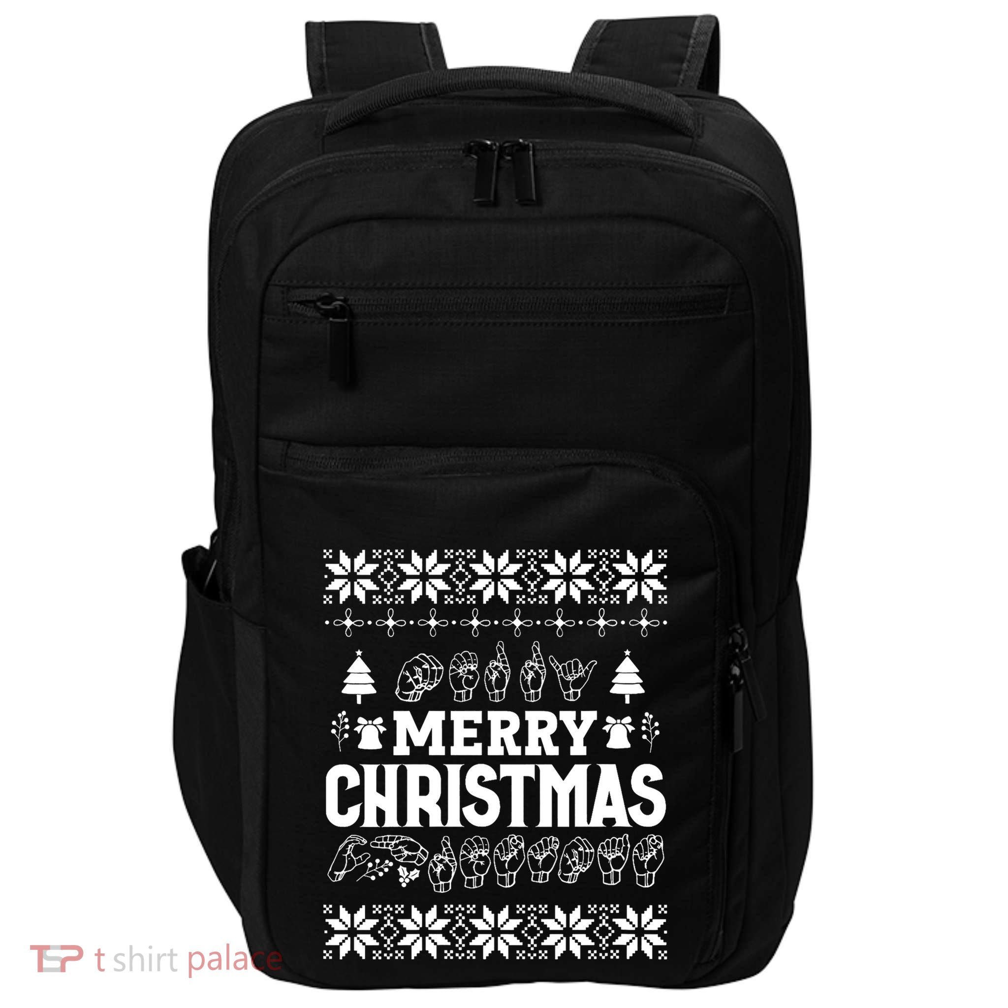 Merry Christmas In Sign Language Asl Hand Ugly Sweater Vneck Impact Tech Backpack