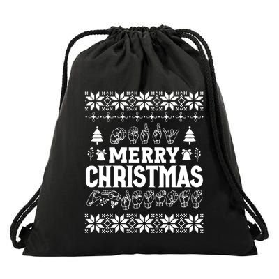 Merry Christmas In Sign Language Asl Hand Ugly Sweater Vneck Drawstring Bag