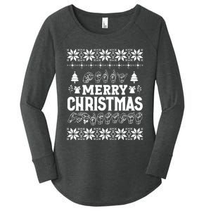 Merry Christmas In Sign Language Asl Hand Ugly Sweater Vneck Women's Perfect Tri Tunic Long Sleeve Shirt