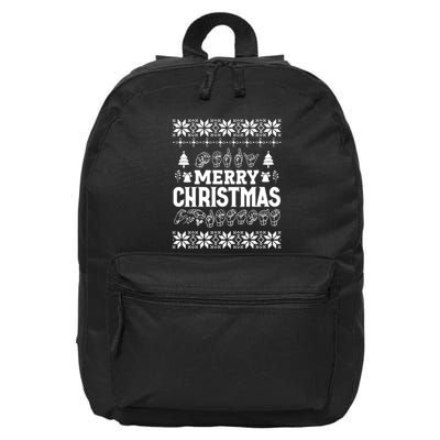 Merry Christmas In Sign Language Asl Hand Ugly Sweater Vneck 16 in Basic Backpack