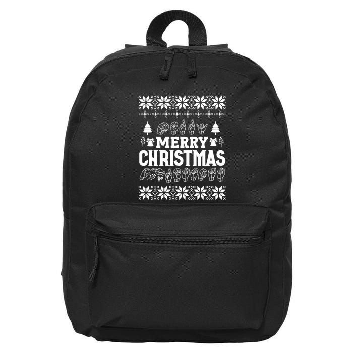 Merry Christmas In Sign Language Asl Hand Ugly Sweater Vneck 16 in Basic Backpack