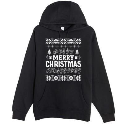 Merry Christmas In Sign Language Asl Hand Ugly Sweater Vneck Premium Pullover Hoodie