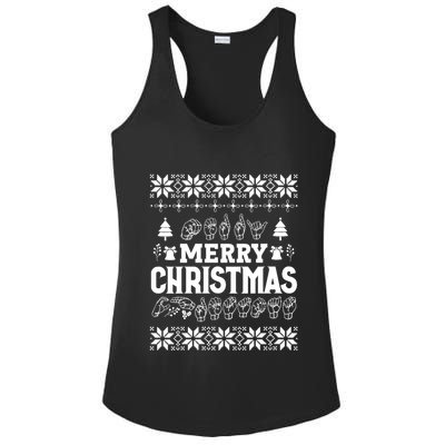 Merry Christmas In Sign Language Asl Hand Ugly Sweater Vneck Ladies PosiCharge Competitor Racerback Tank