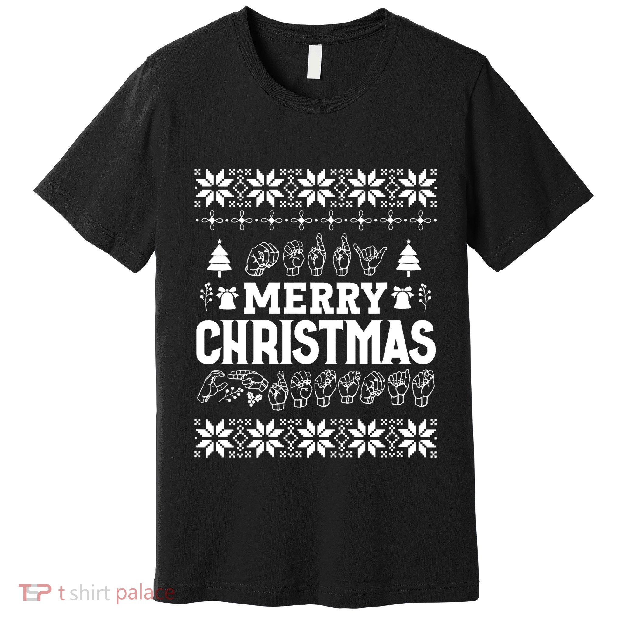 Merry Christmas In Sign Language Asl Hand Ugly Sweater Vneck Premium T-Shirt