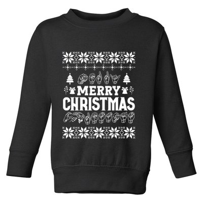 Merry Christmas In Sign Language Asl Hand Ugly Sweater Vneck Toddler Sweatshirt