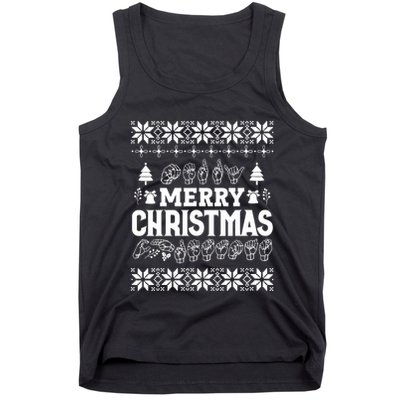 Merry Christmas In Sign Language Asl Hand Ugly Sweater Vneck Tank Top