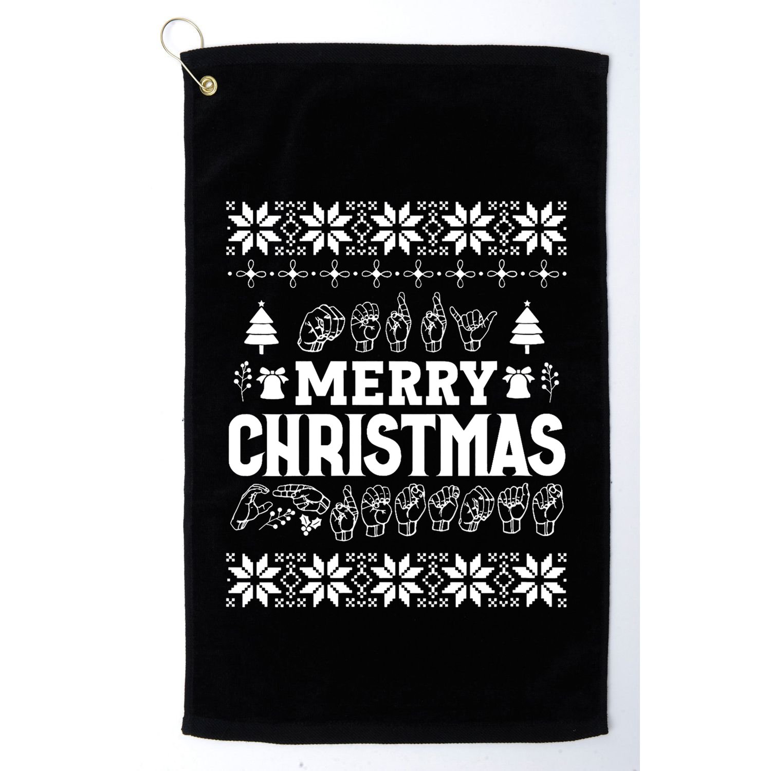 Merry Christmas In Sign Language Asl Hand Ugly Sweater Vneck Golf Towel