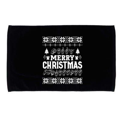 Merry Christmas In Sign Language Asl Hand Ugly Sweater Vneck Microfiber Hand Towel
