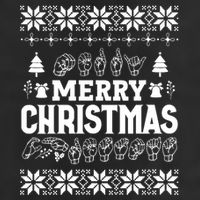 Merry Christmas In Sign Language Asl Hand Ugly Sweater Vneck Microfiber Hand Towel