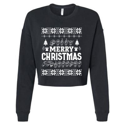 Merry Christmas In Sign Language Asl Hand Ugly Sweater Vneck Cropped Pullover Crew
