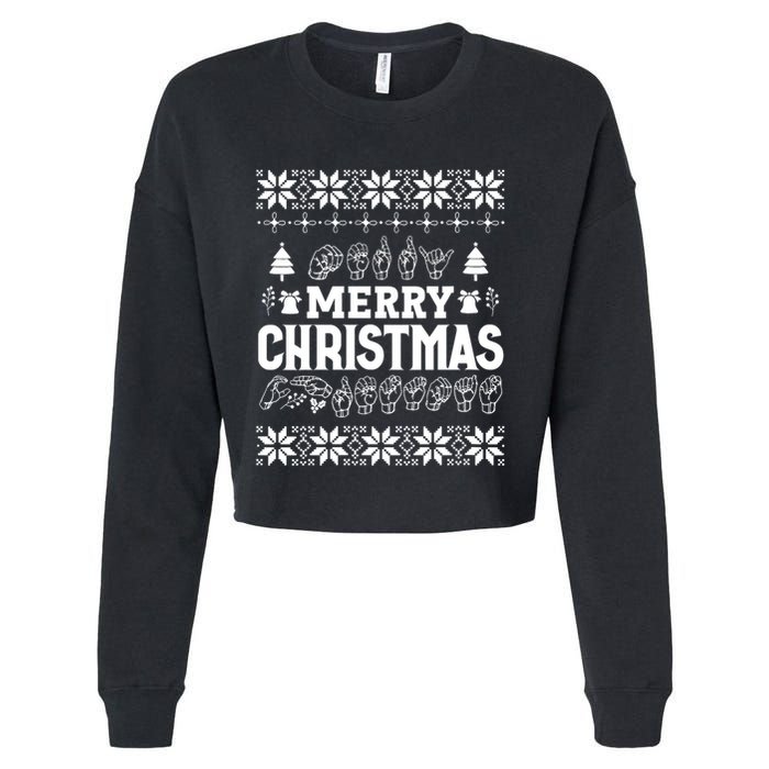 Merry Christmas In Sign Language Asl Hand Ugly Sweater Vneck Cropped Pullover Crew