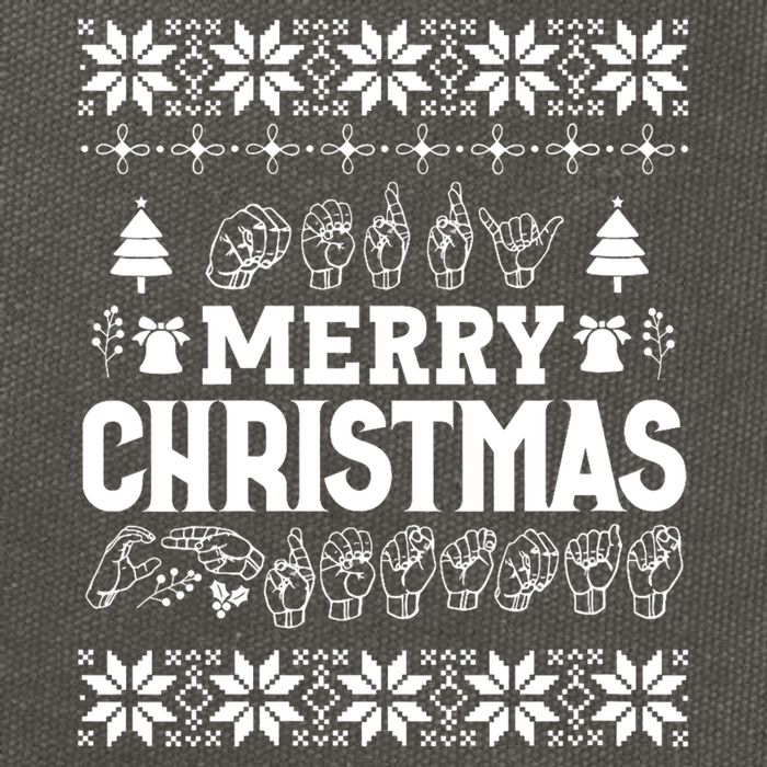 Merry Christmas In Sign Language Asl Hand Ugly Sweater Vneck Cotton Canvas Backpack