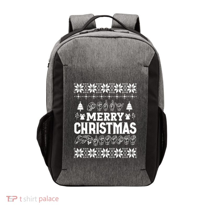 Merry Christmas In Sign Language Asl Hand Ugly Sweater Vneck Vector Backpack