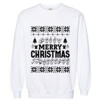 Merry Christmas In Sign Language Asl Hand Ugly Sweater Vneck Garment-Dyed Sweatshirt