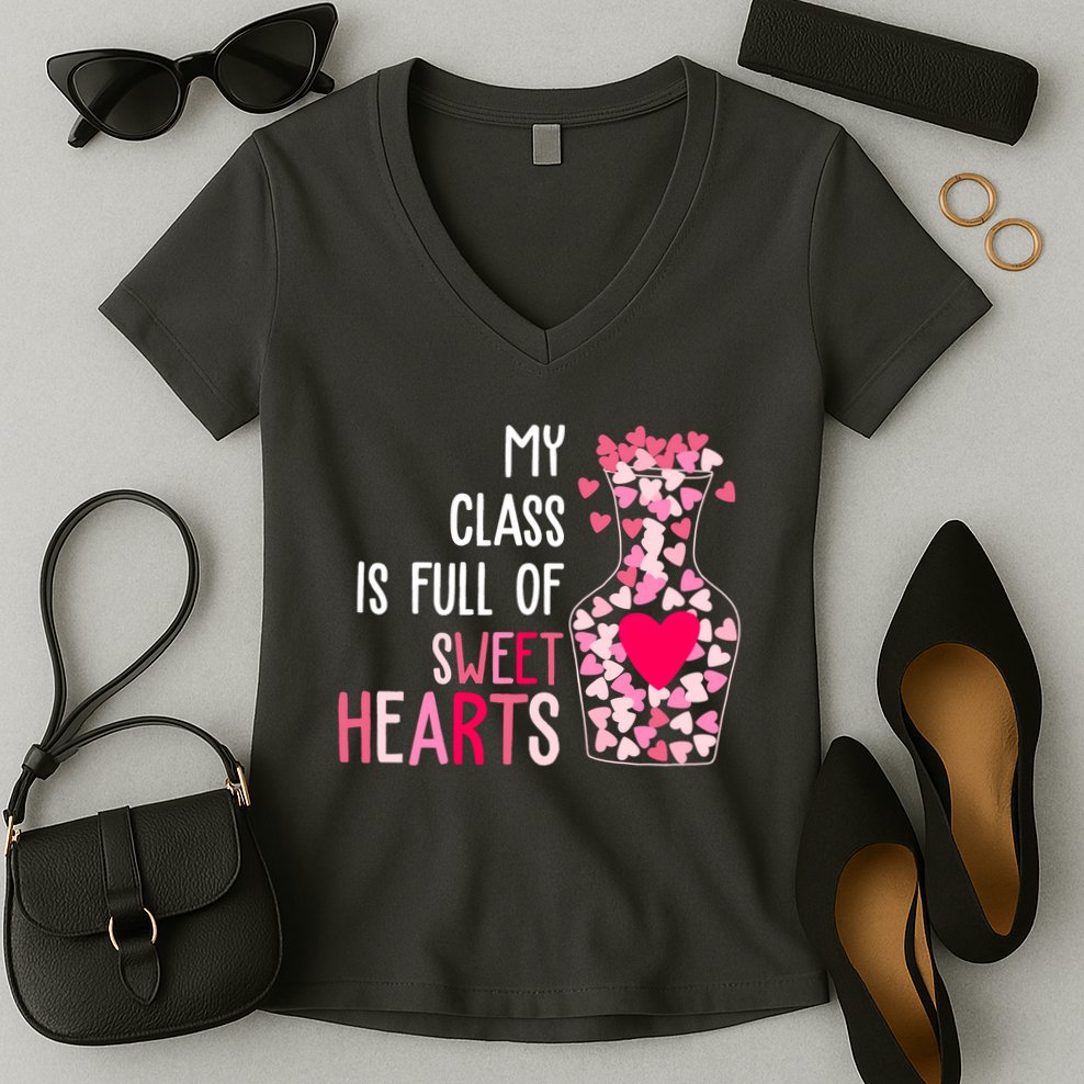 My Class Is Full Of Sweet Hearts Valentine Teacher Women's V-Neck T-Shirt
