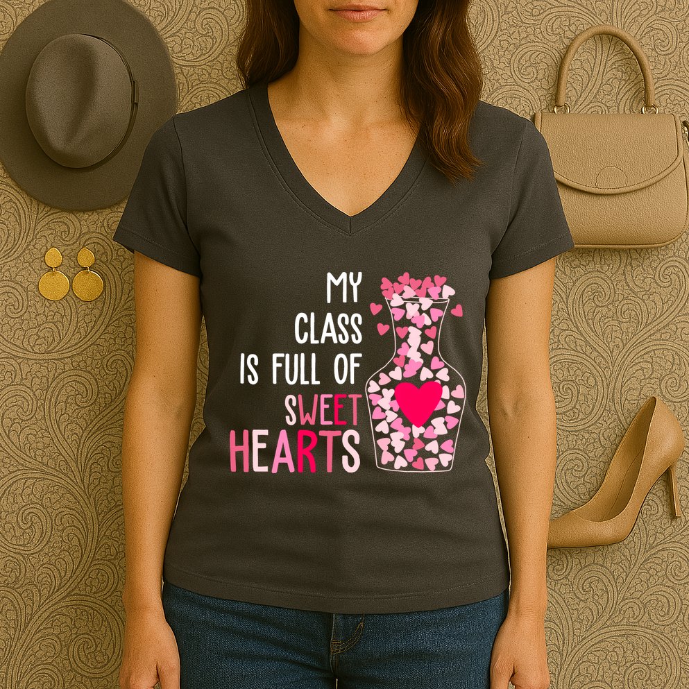 My Class Is Full Of Sweet Hearts Valentine Teacher Women's V-Neck T-Shirt