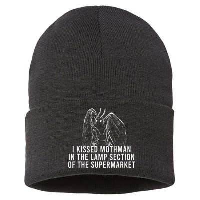 Mothman Cryptid I Kissed Mothman In The Lamp Section Sustainable Knit Beanie