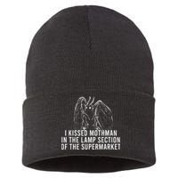 Mothman Cryptid I Kissed Mothman In The Lamp Section Sustainable Knit Beanie