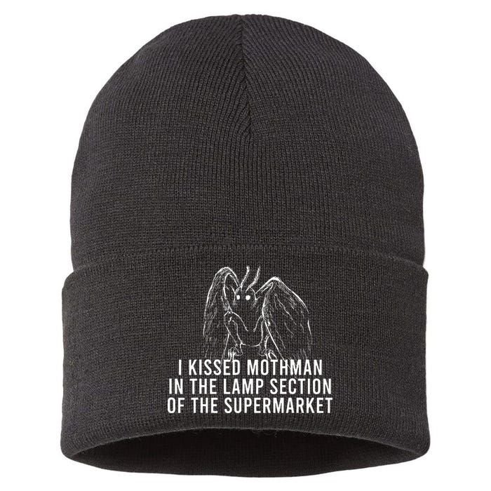 Mothman Cryptid I Kissed Mothman In The Lamp Section Sustainable Knit Beanie