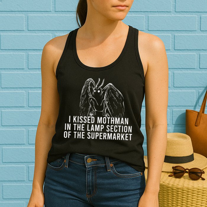 Mothman Cryptid I Kissed Mothman In The Lamp Section Womens Tank Top
