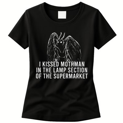 Mothman Cryptid I Kissed Mothman In The Lamp Section Womens T-Shirt