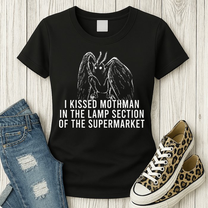 Mothman Cryptid I Kissed Mothman In The Lamp Section Womens T-Shirt