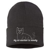 My CoWorker Is Needy Funny Work From Home Cat Sustainable Knit Beanie