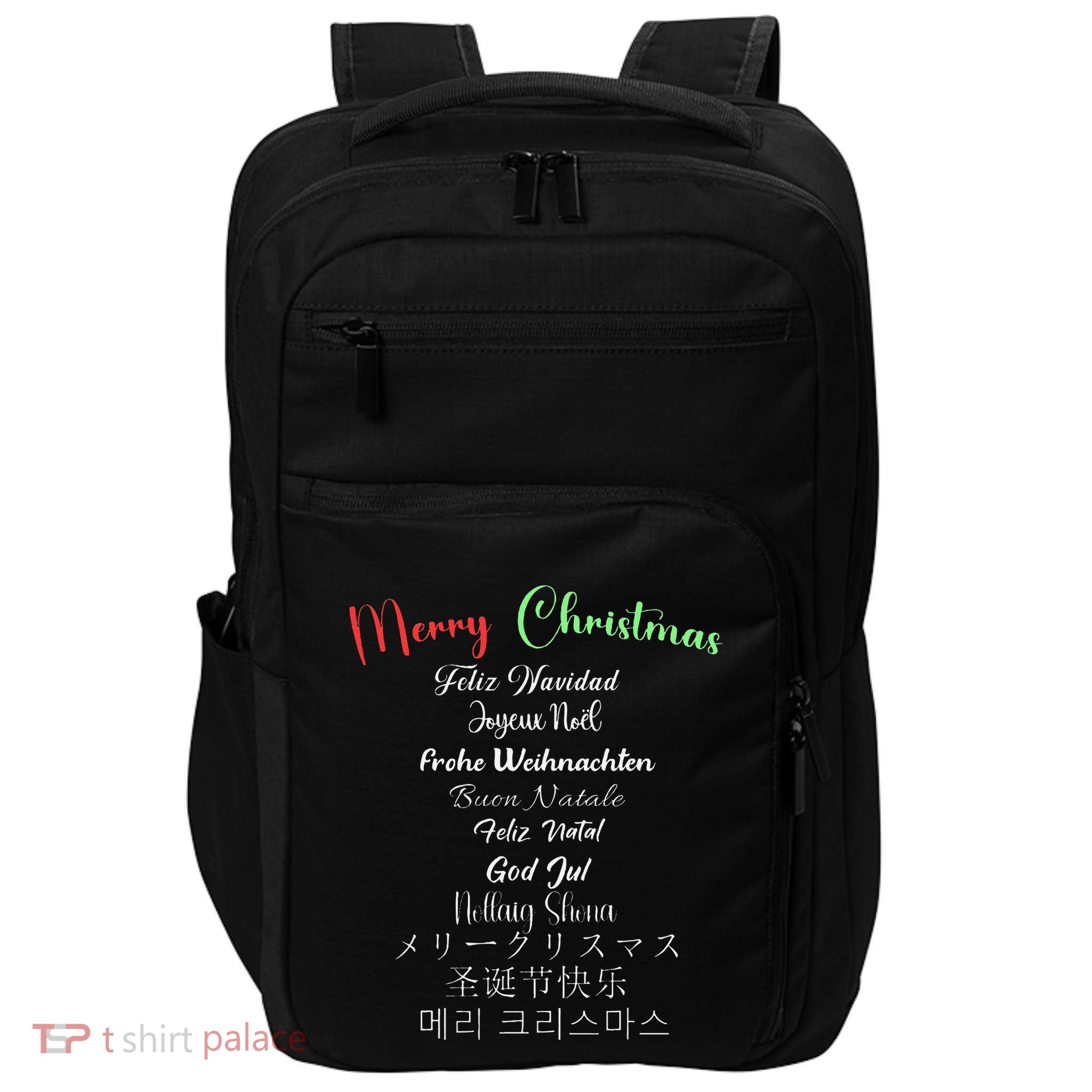 Merry Christmas In 11 Languages Multi Language Christmas Impact Tech Backpack