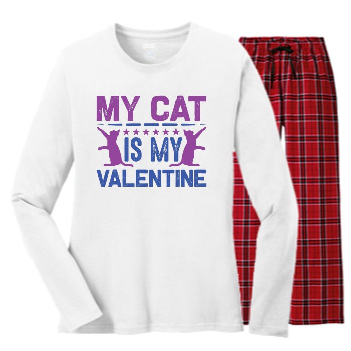 My Cat Is My Valentine Women's Long Sleeve Flannel Pajama Set 