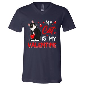 My Cat Is My Valentine Cute Valentines Day Cat Dad Cat Mom V-Neck T-Shirt