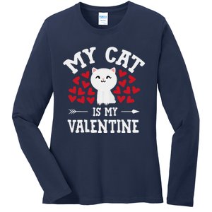 My Cat Is My Valentine Cute Valentines Day Cat Lover Ladies Long Sleeve Shirt