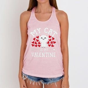 My Cat Is My Valentine Cute Valentines Day Cat Lover Women's Knotted Racerback Tank