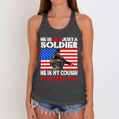 My Cousin Is A Soldier Proud Army Family Military Relative Cute Gift Women's Knotted Racerback Tank