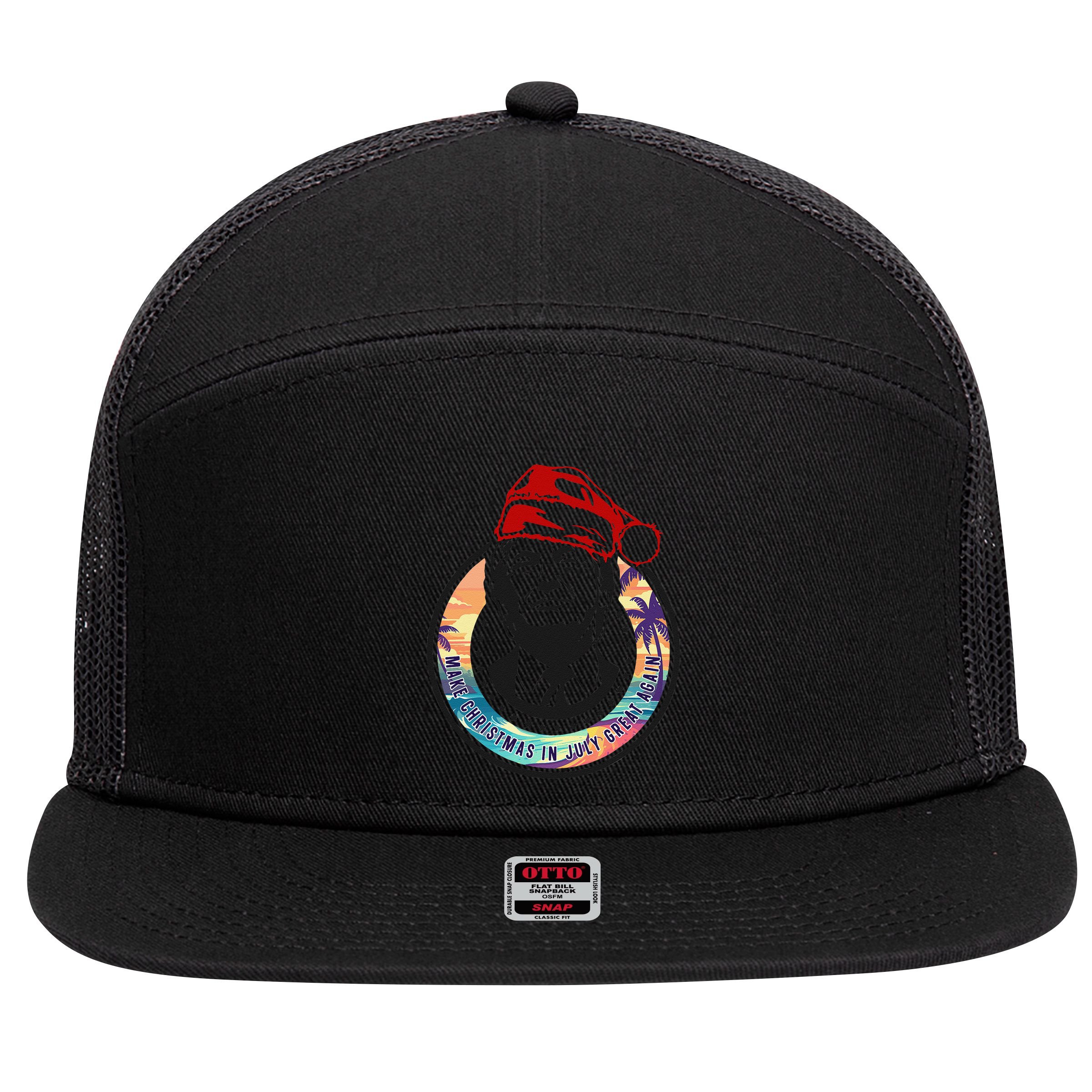 Make Christmas In July Great Again Funny Trump Trumpmas Maga 7 Panel Mesh Trucker Snapback Hat