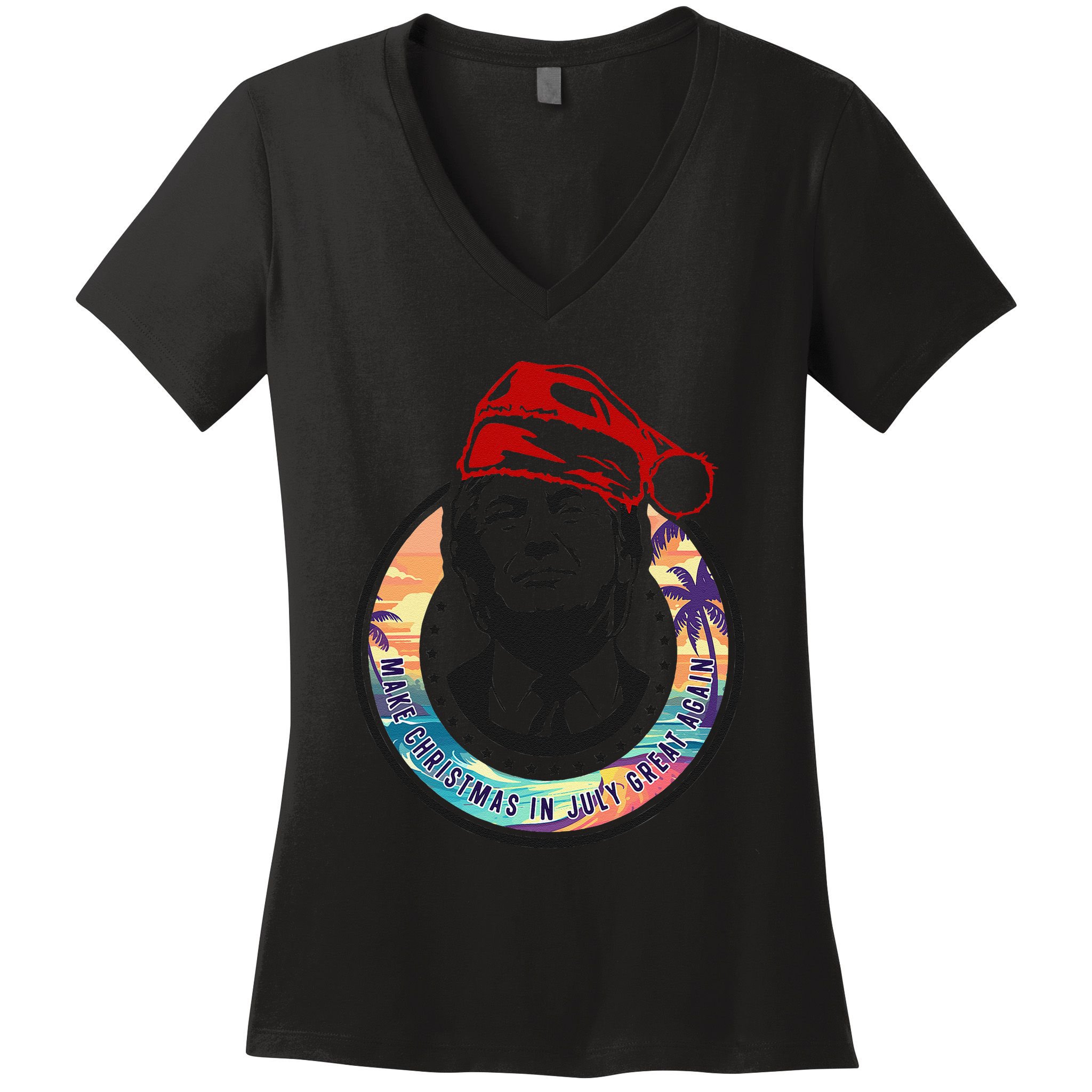 Make Christmas In July Great Again Funny Trump Trumpmas Maga Women's V-Neck T-Shirt