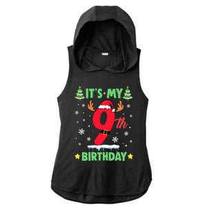 Merry Christmas ItS My 9th Birthday Xmas Ladies PosiCharge Tri-Blend Wicking Draft Hoodie Tank