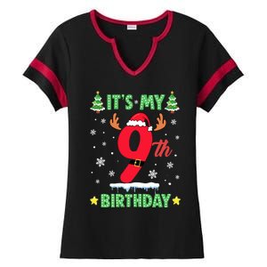 Merry Christmas ItS My 9th Birthday Xmas Ladies Halftime Notch Neck Tee