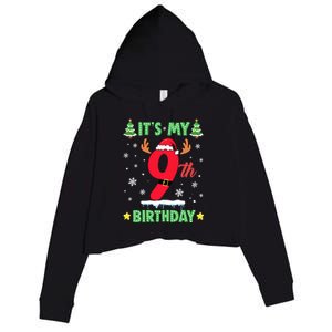 Merry Christmas ItS My 9th Birthday Xmas Crop Fleece Hoodie