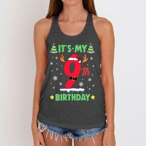 Merry Christmas ItS My 9th Birthday Xmas Women's Knotted Racerback Tank