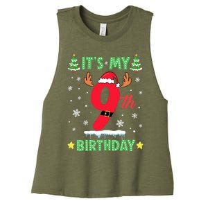 Merry Christmas ItS My 9th Birthday Xmas Women's Racerback Cropped Tank