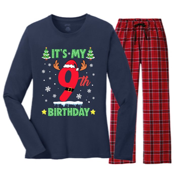 Merry Christmas ItS My 9th Birthday Xmas Women's Long Sleeve Flannel Pajama Set 