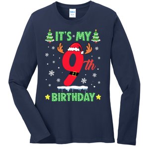 Merry Christmas ItS My 9th Birthday Xmas Ladies Long Sleeve Shirt