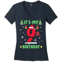 Merry Christmas ItS My 9th Birthday Xmas Women's V-Neck T-Shirt