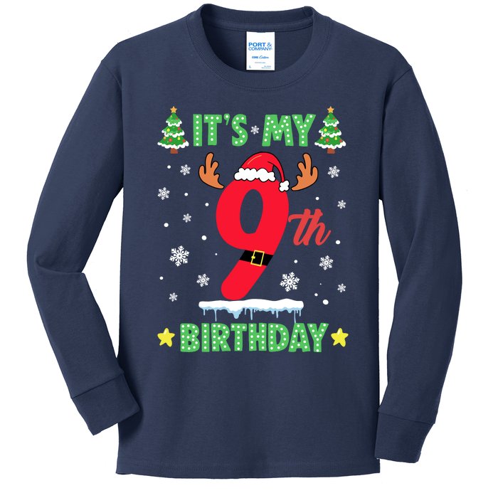 Merry Christmas ItS My 9th Birthday Xmas Kids Long Sleeve Shirt