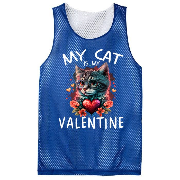 My Cat Is My Valentine Cute ValentineS Day Cat Dad Cat Mom Cool Gift Mesh Reversible Basketball Jersey Tank